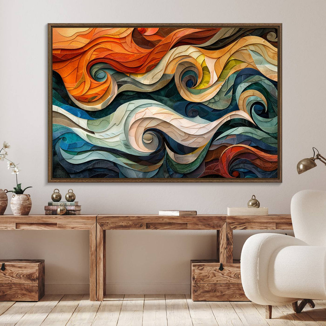 The Abstract Wave Wall Art is vibrant decor ideal for modern spaces.