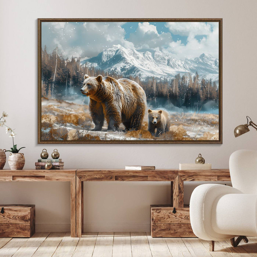 Bear and Baby Bear Wall Art Canvas Print is perfect nursery decor.