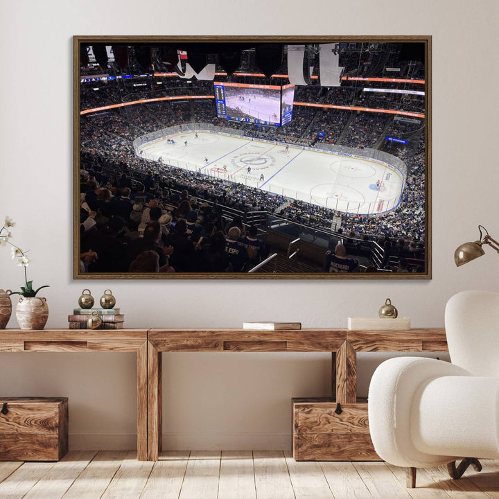 A wall art canvas of Amalie Arena, capturing NHL hockey in Florida.