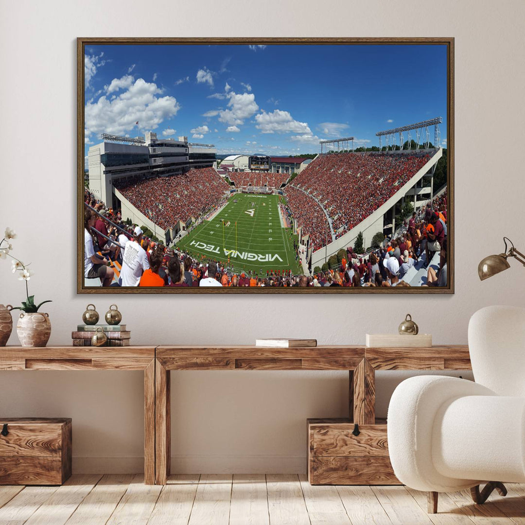 This Lane Stadium print captures Virginia Tech on the field along with the vibrant crowd, making it the perfect wall art for Hokies fans.