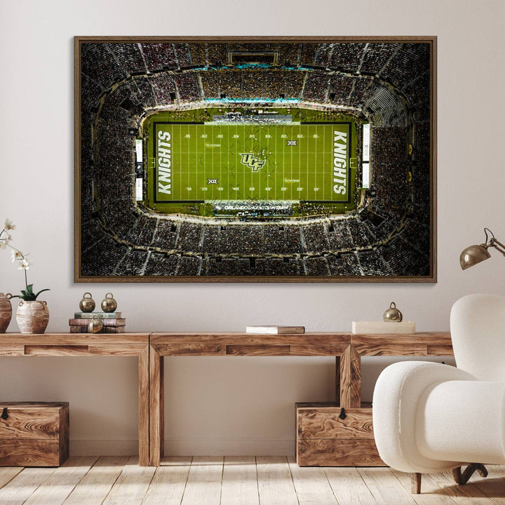 The UCF Knights Orlando Stadium Canvas Print, showcasing KNIGHTS in the end zones.