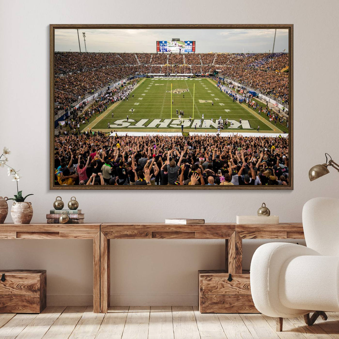 Gallery-quality wall art of the UCF Knights at Orlando FBC Mortgage Stadium, capturing a packed stadium and vibrant field.