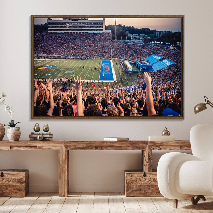 A canvas print of the University of Kansas Jayhawks Football Team.