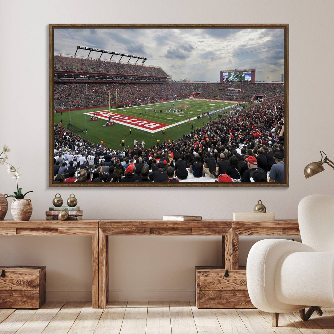 Premium canvas print depicting the Rutgers Scarlet Knights football at SHI Stadium, Piscataway.