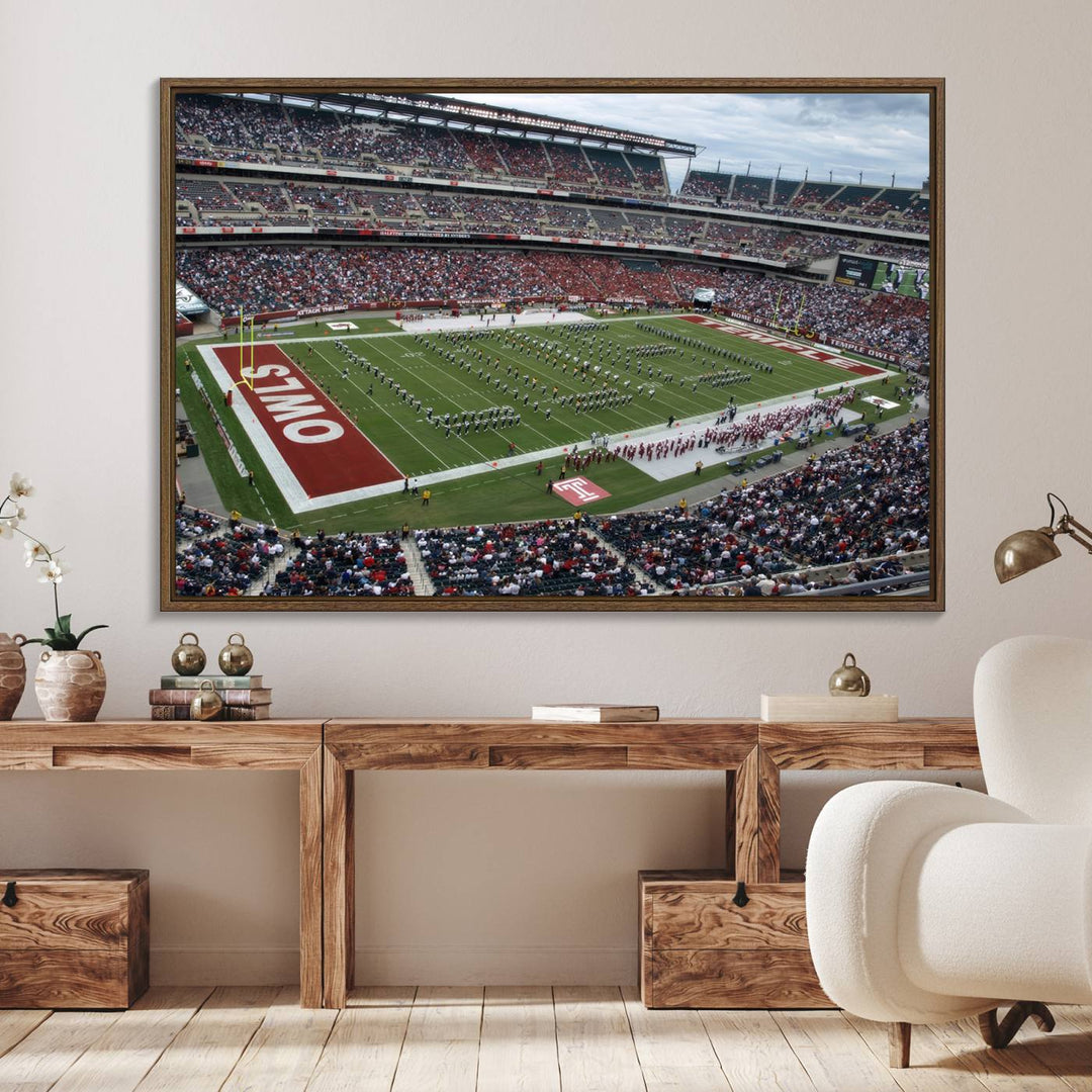 Aerial view wall art of Lincoln Financial Field during a Temple Owls game.