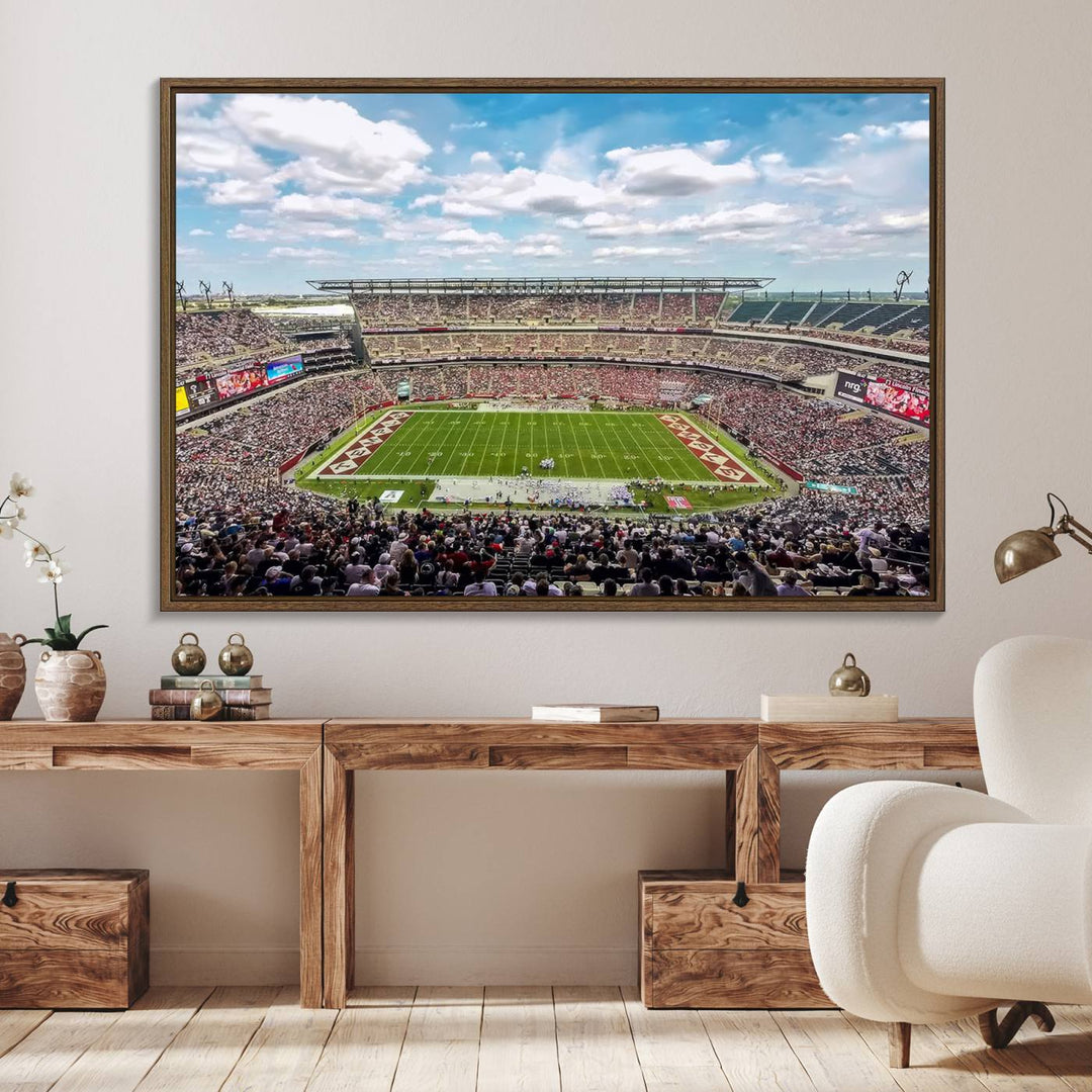 The Temple University Owls Athletics canvas print of a game at Lincoln Financial Field.