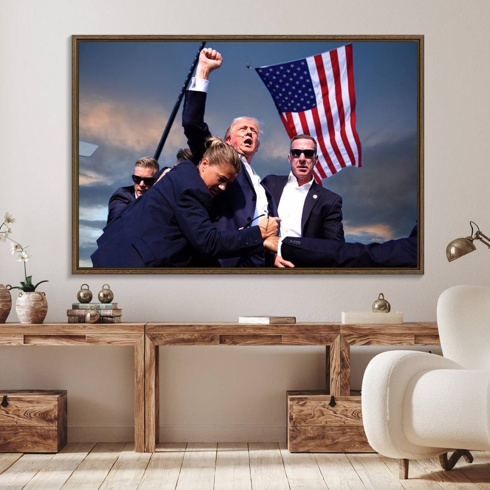 Donald Trump Assassination Attempt Wall Art Print, perfect for a history enthusiast.