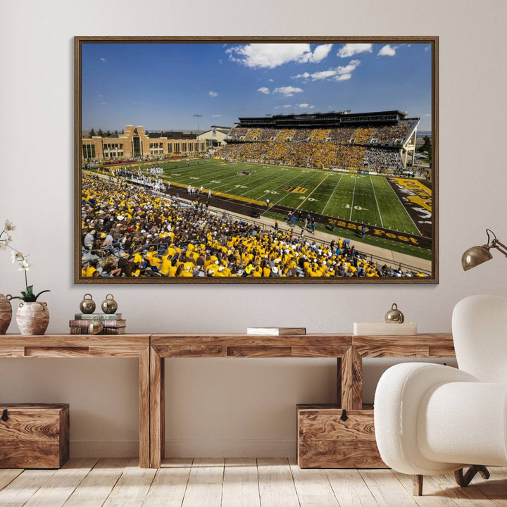 Aerial view of University of Wyoming Cowboys game at Jonah Field, perfect for a giclee canvas print.