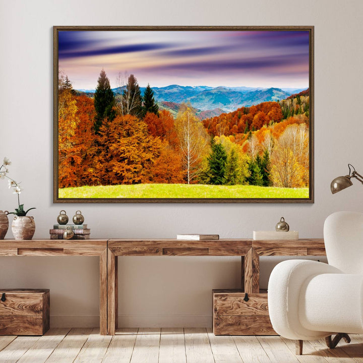 Autumn Forest Mountain Wall Art Canvas Print | Colorful Giclee Forest Canvas Print | Scenic Landscape Art for Living Room Decor Art Print