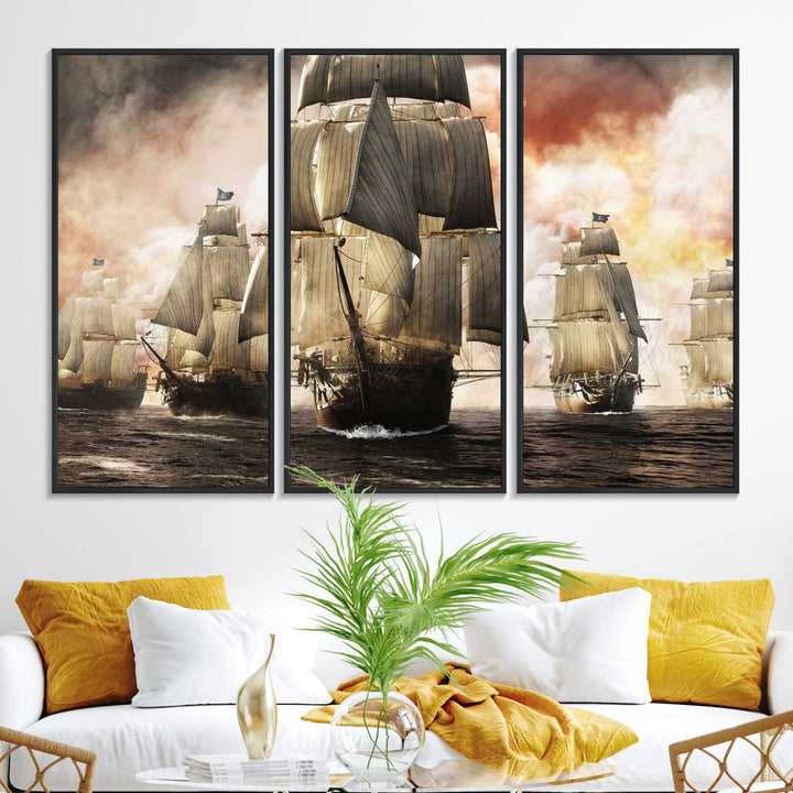 Pirate Fleet Canvas Print of ships at sea.