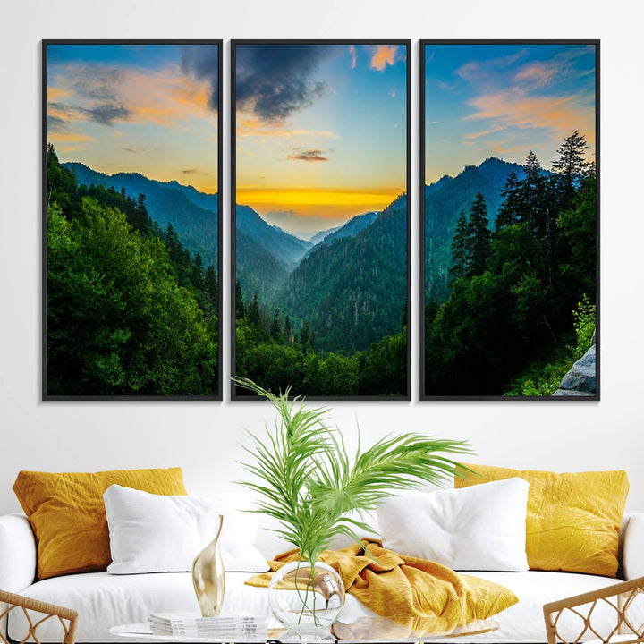 The Glamorous Landscape Canvas Wall Art is featured in the dining room.