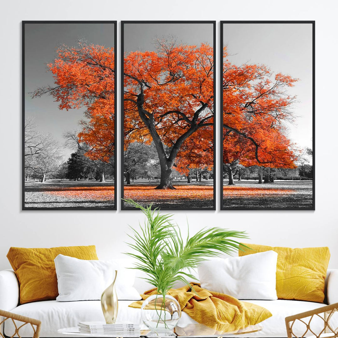 Orange Autumn Tree Canvas Wall Art Print: vibrant fall tree art on canvas.