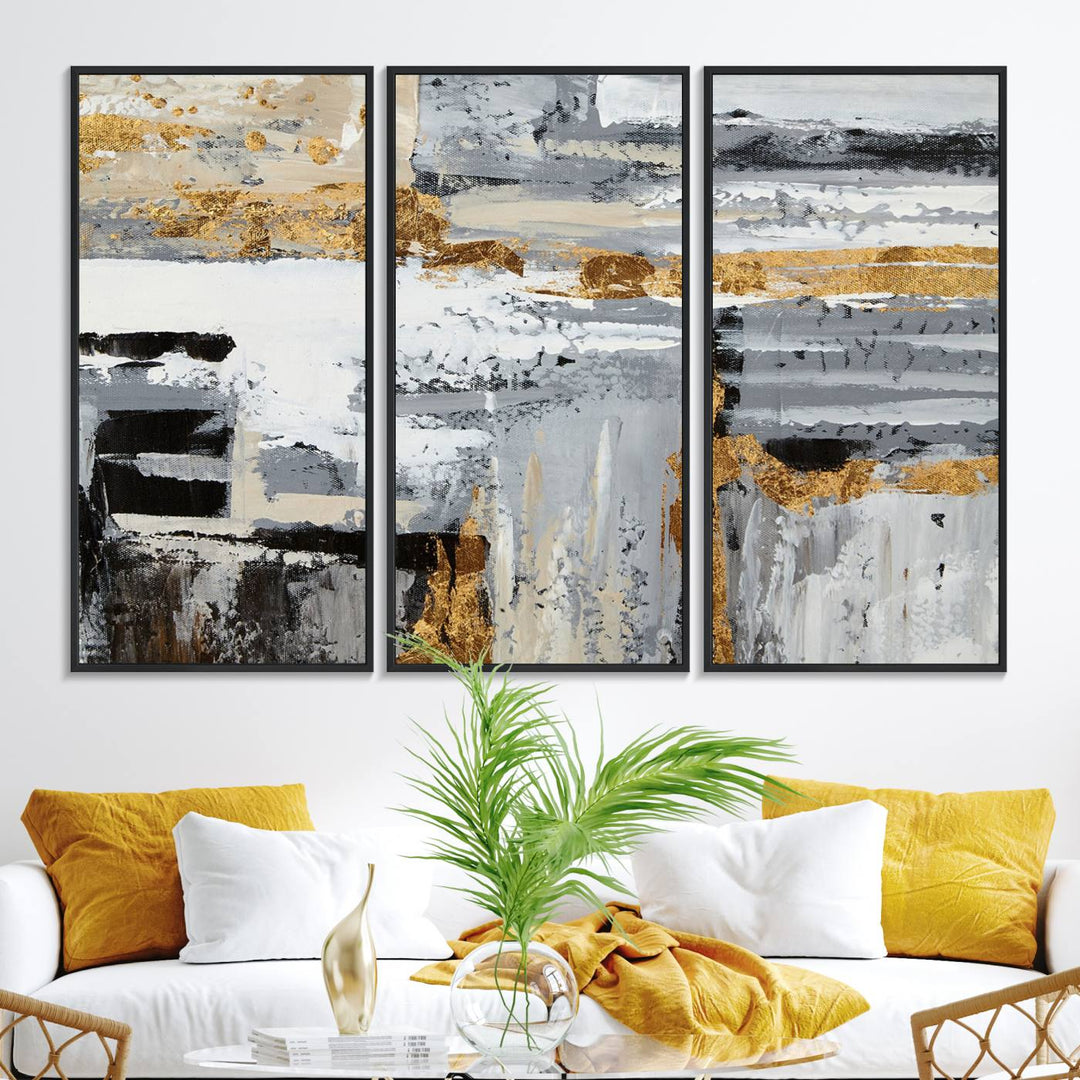 The Abstract Painting Canvas Wall Art in gray tones radiates modern elegance.