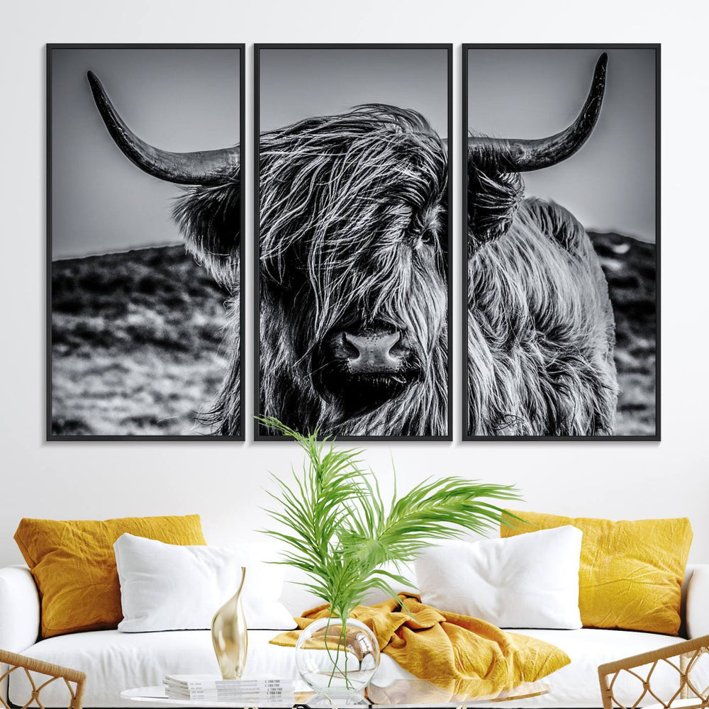 The Black and White Cow Wall Art Canvas Print is displayed.