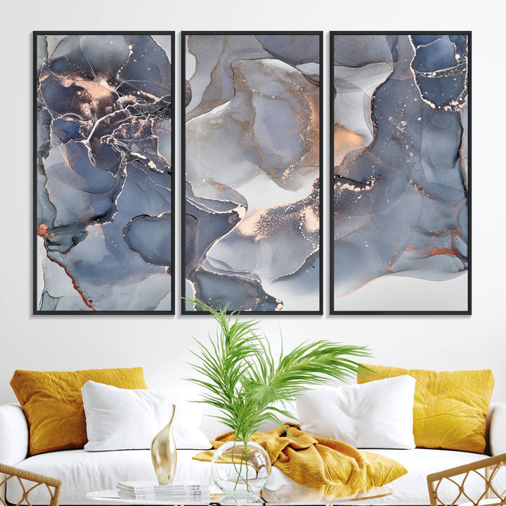 Contemporary Art Gray Gold Abstract Canvas Print.