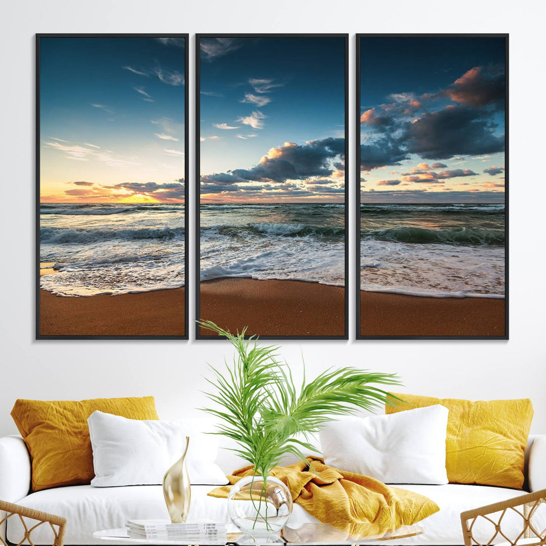 Ocean Beach Wall Art Canvas Print hangs prominently.