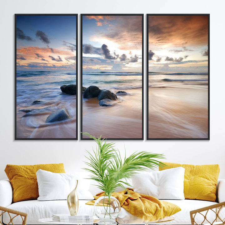 The Serene Weather On The Beach wall art canvas is ready to hang.