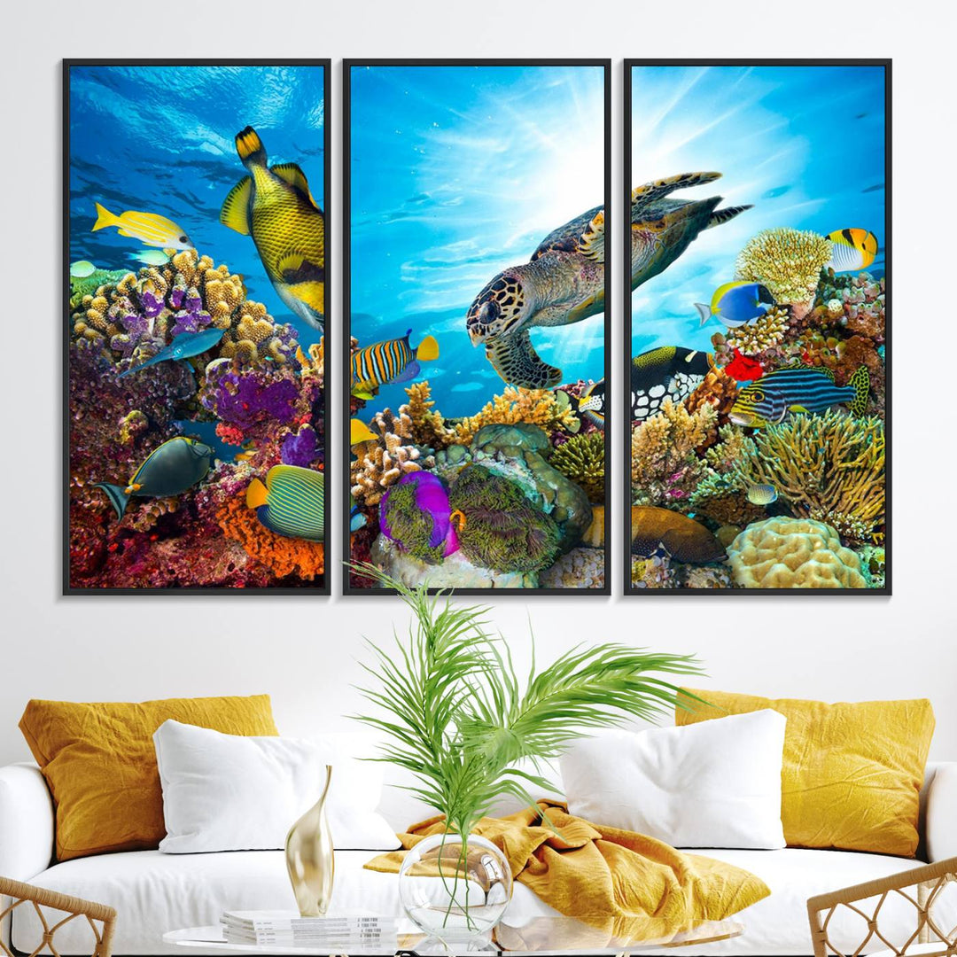 Aquatic Life Sea Turtles Fish Wall Art on canvas, perfect for adding a touch of marine beauty to your space.