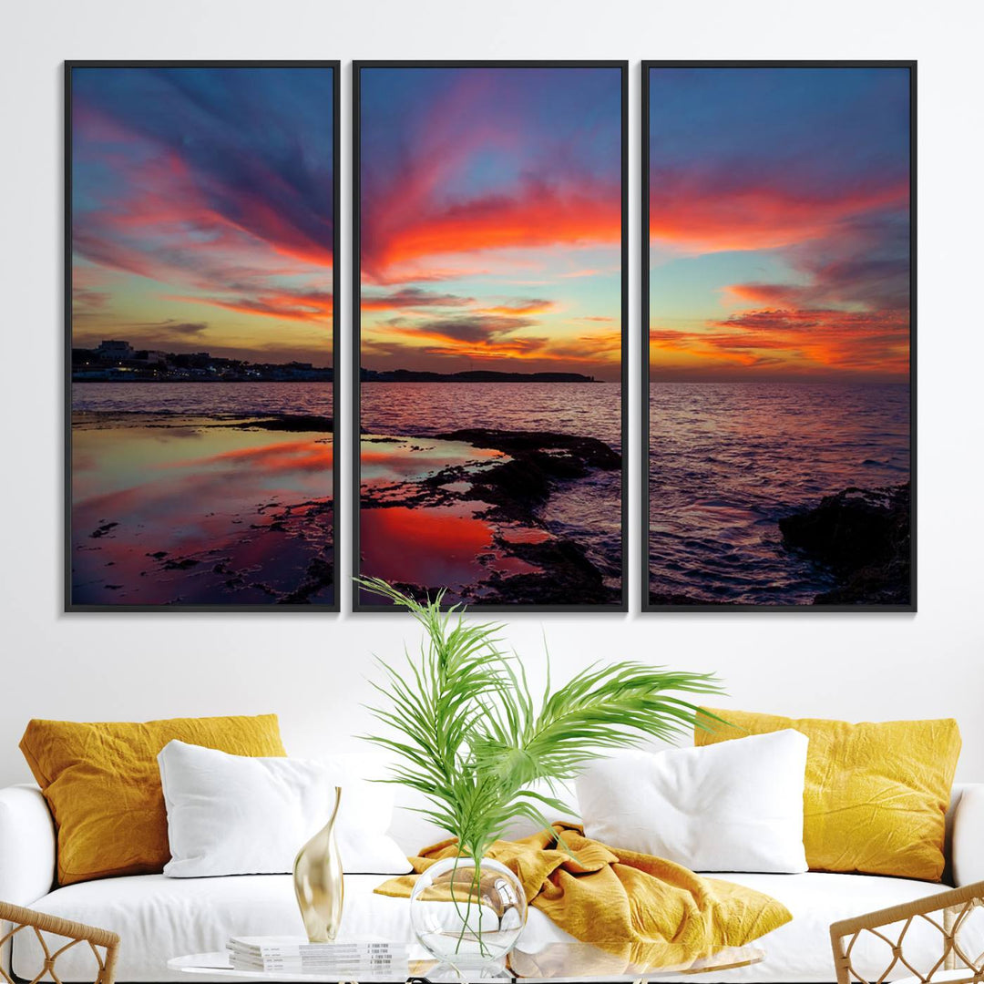 The Glorious Sunset on The Beach canvas print adorns the dining room.