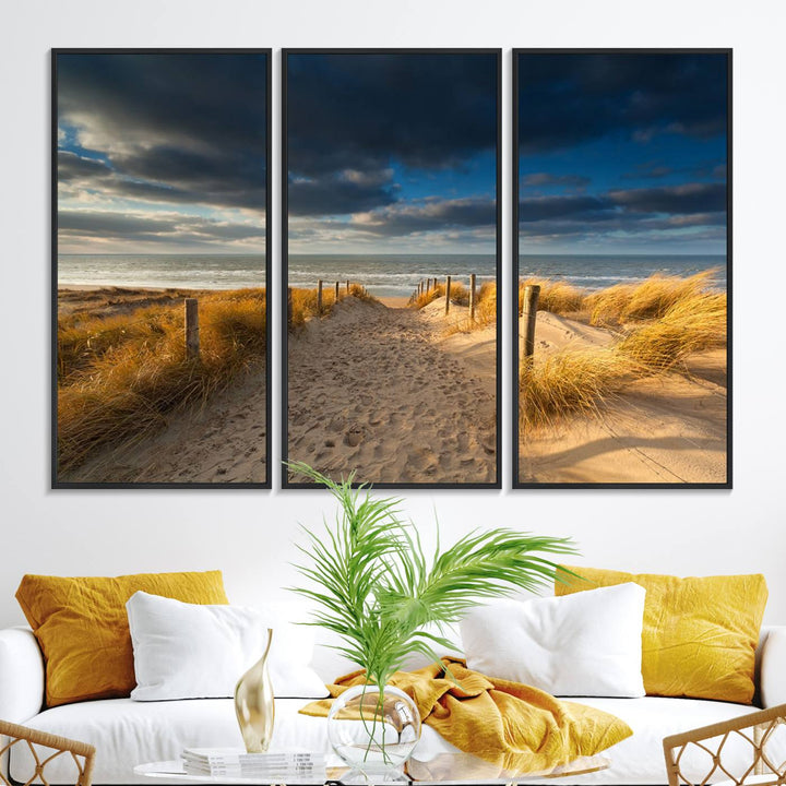 Museum-quality Ocean Beach Dark Clouds canvas print.