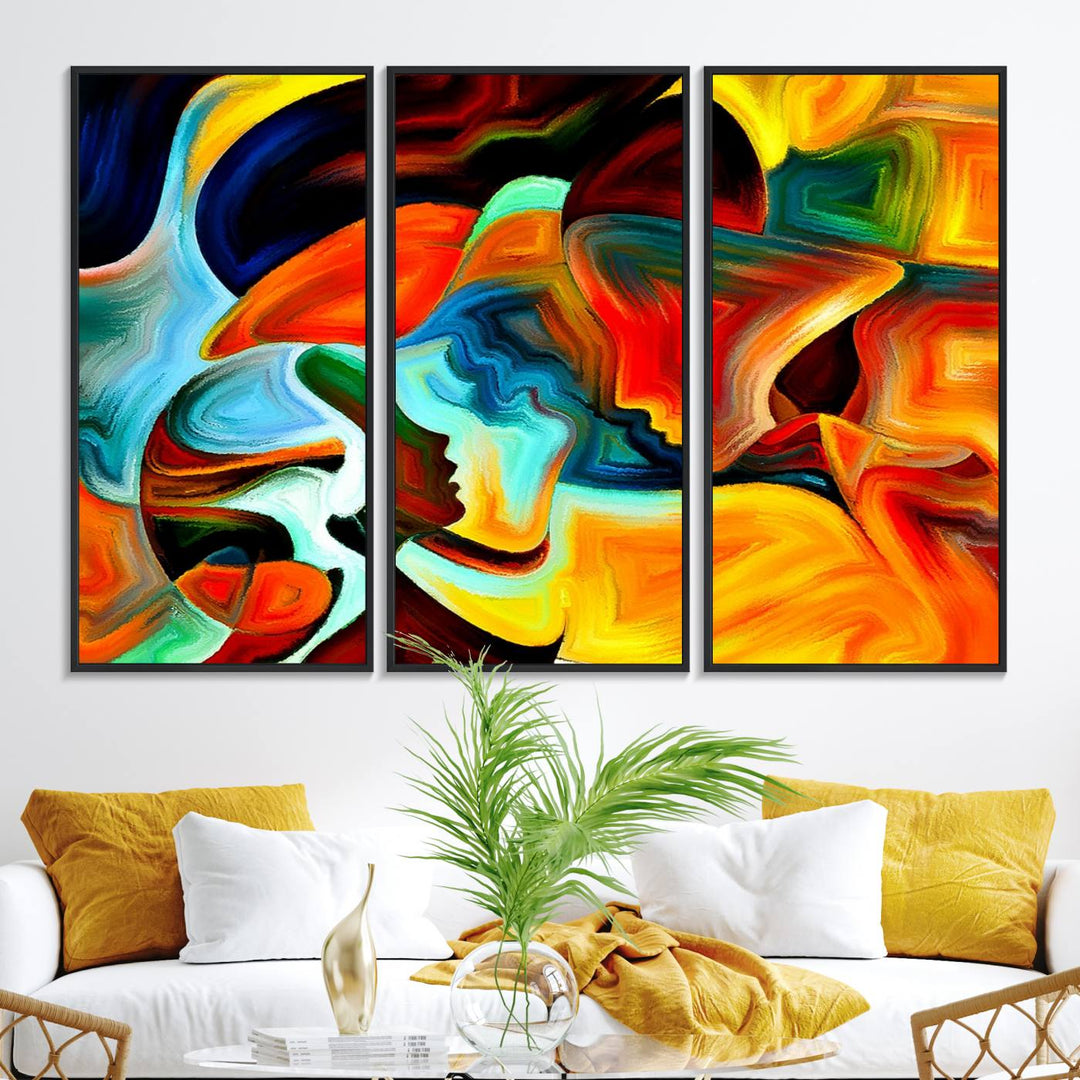 The kitchen wall features the Human Love Figures Abstract Wall Art Canvas Print.