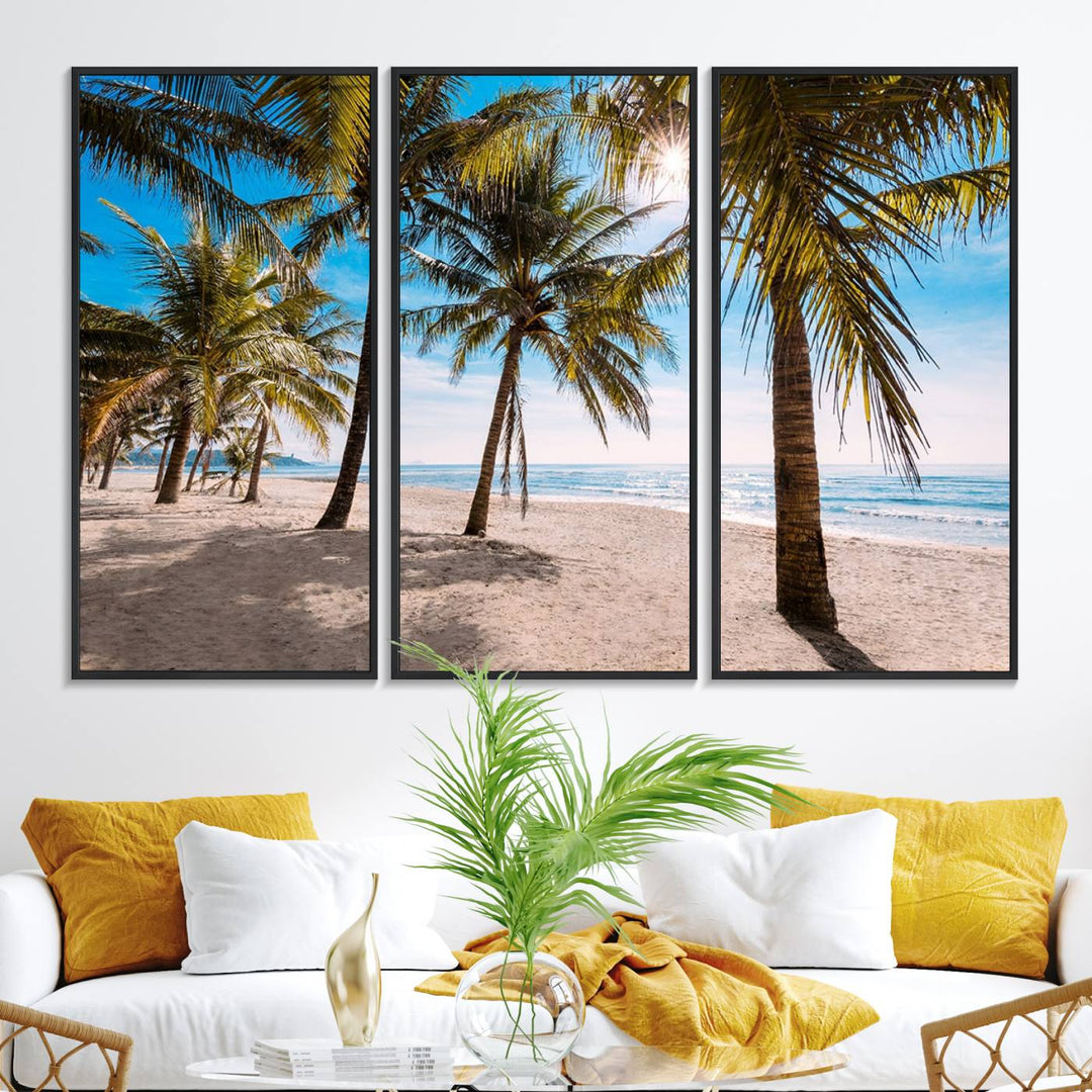 The Palm Beach Tropical Island Canvas Print is perfect wall art for a sunny beach vibe.