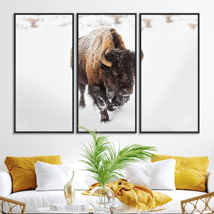 Bison Winter Wall Art Canvas Print for farmhouse decor.