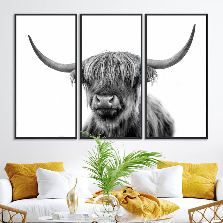 The Grayscale Scottish Highland Cow canvas is a museum-quality piece perfect for your dining room. Enjoy free shipping on this stunning artwork!.