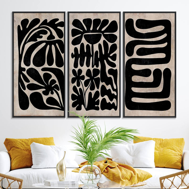 Canvas Print Wall Art Abstract Illustrs Art Boho features bold black patterns on a light background.