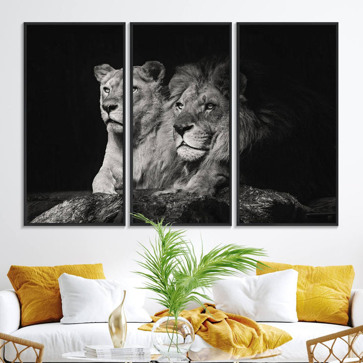 The Lion Couple Canvas Wall Art Print hangs prominently.