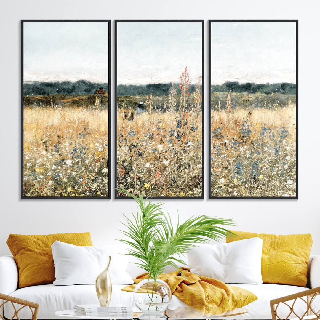 The Wildflower Field Wall Art adds a rustic touch to the space.