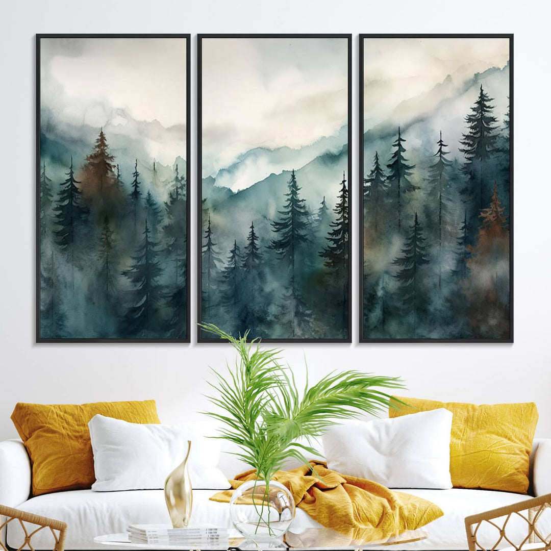 Serenity Forest Wall Art Canvas above the table adds a nature-inspired vibe to the space.