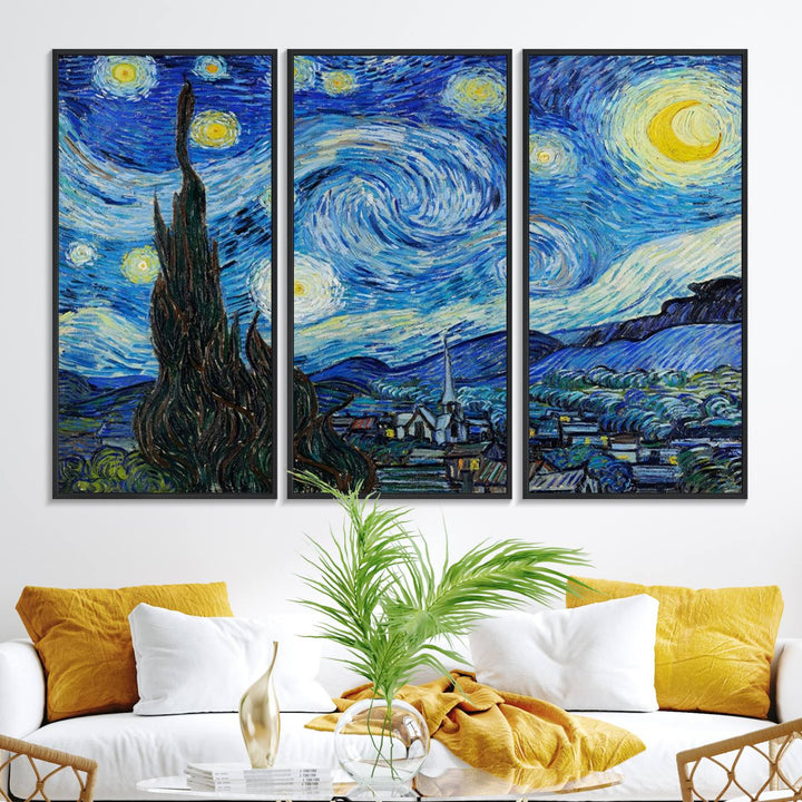 A canvas print of The Starry Night, offering museum-quality art, ready to hang.