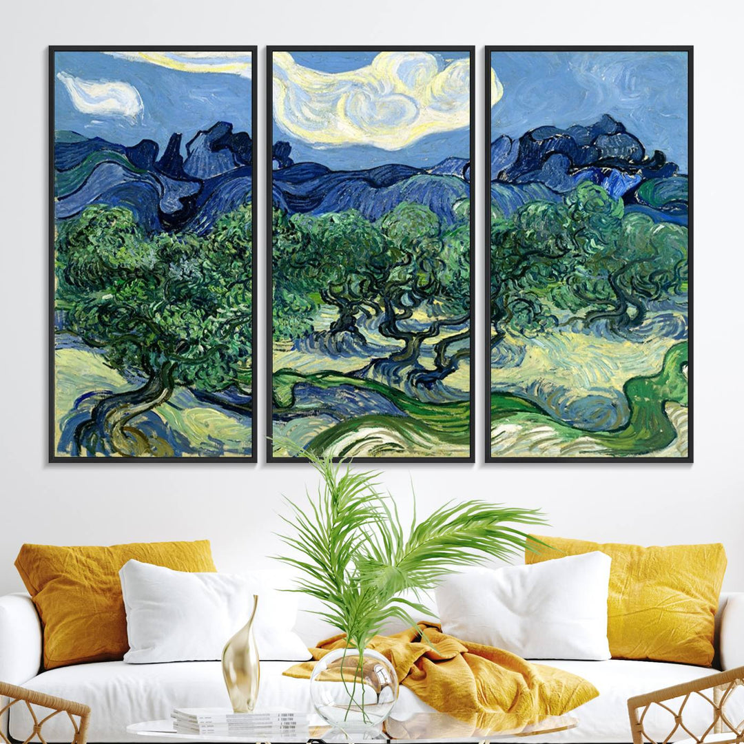 A museum-quality Olive Trees Van Gogh wall art canvas print, ready to hang.