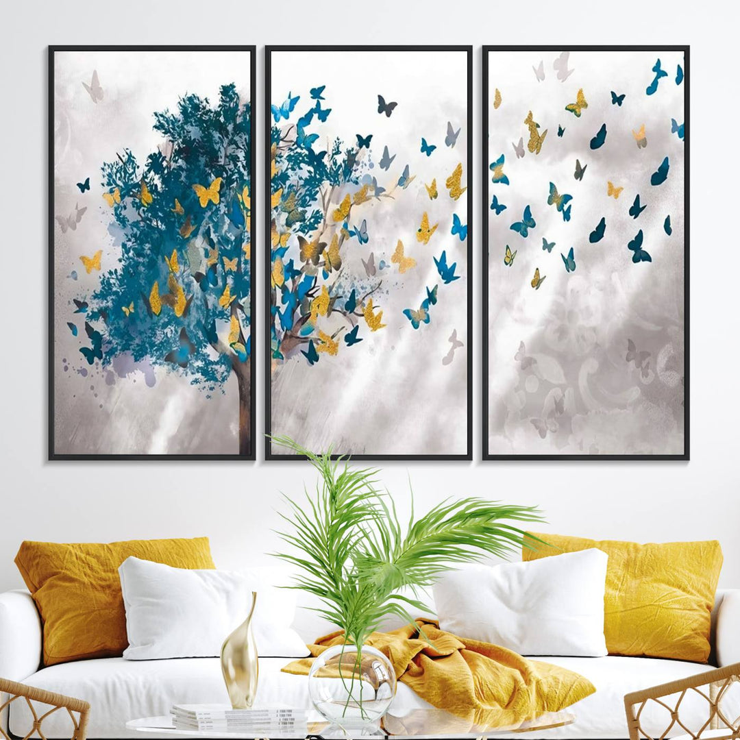 The modern dining room features Tree Butterfly Abstract Wall Art, adding a touch of nature-inspired decor.