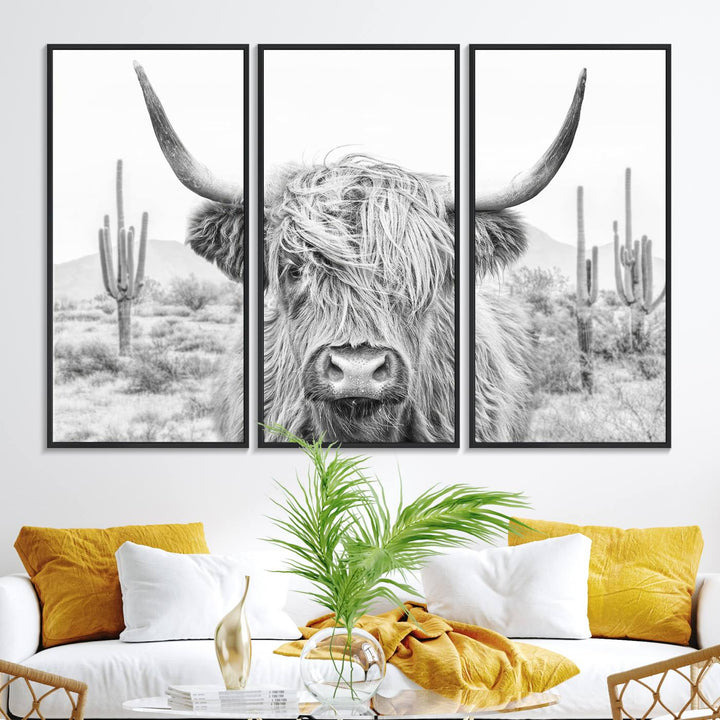 Enhance your kitchen with the Rustic Charm Cow Longhorn Bighorn Wall Art Canvas Print.