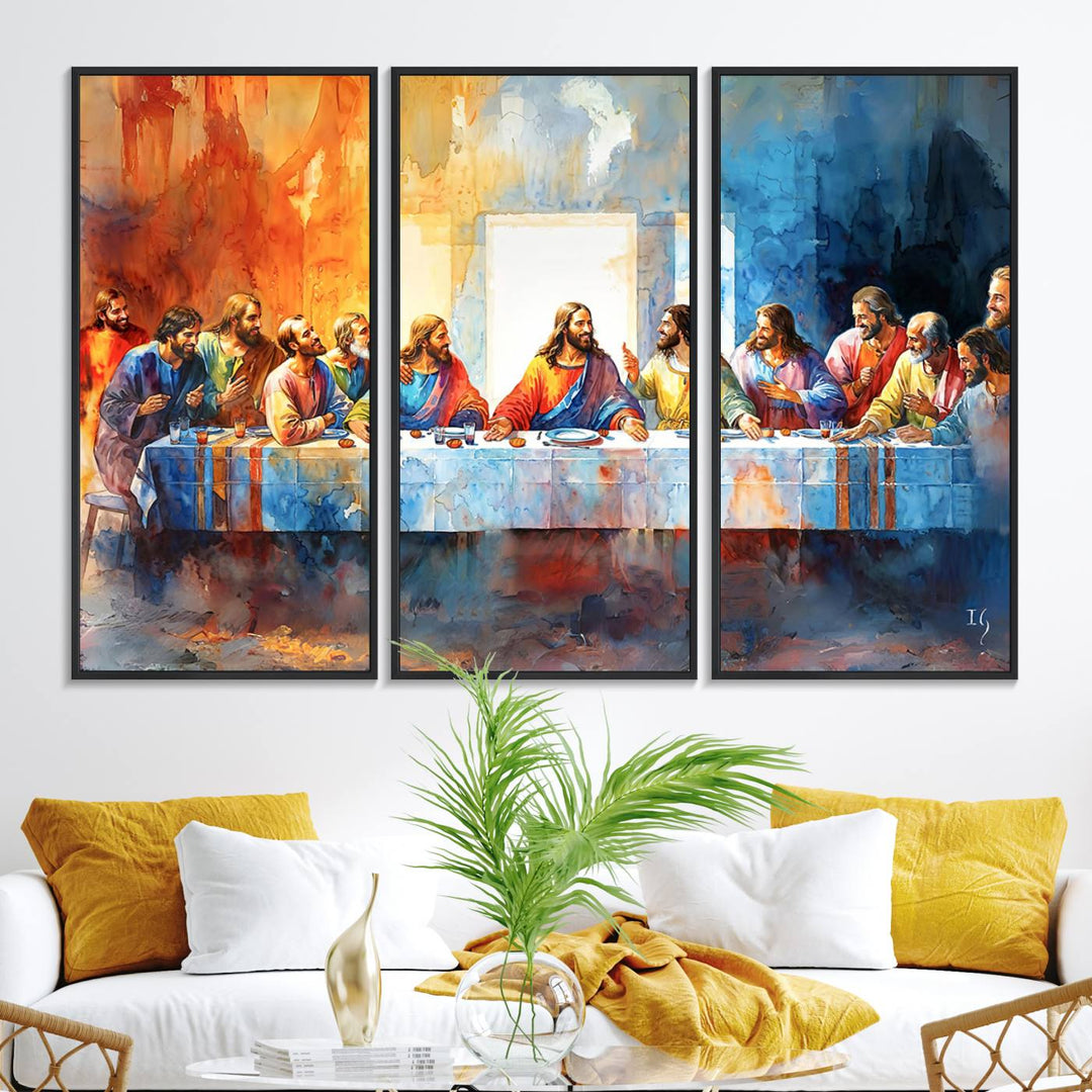 The Abstract Watercolor The Last Supper Wall Art with a gallery finish hangs prominently.