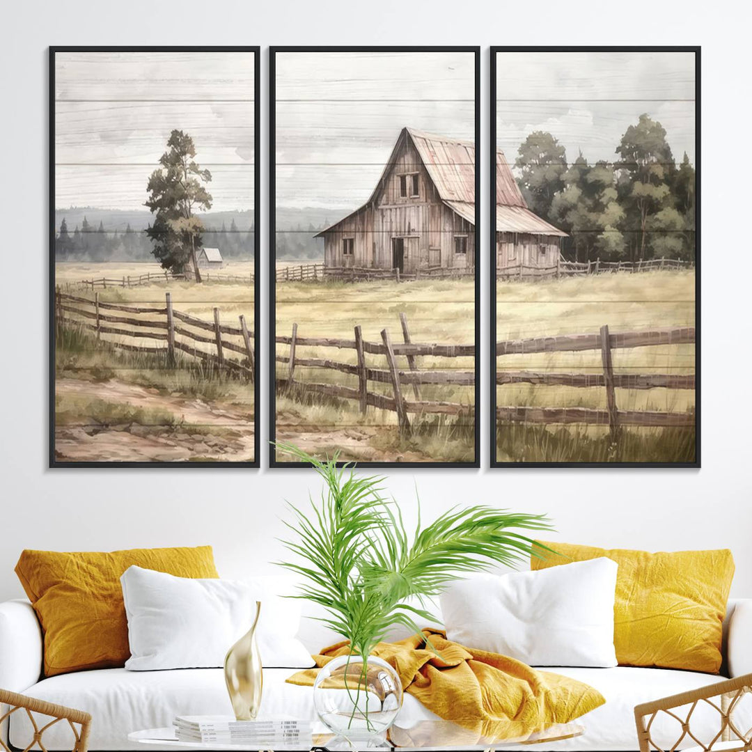 The wall is adorned with a Rustic Farmhouse Barn Wall Art.