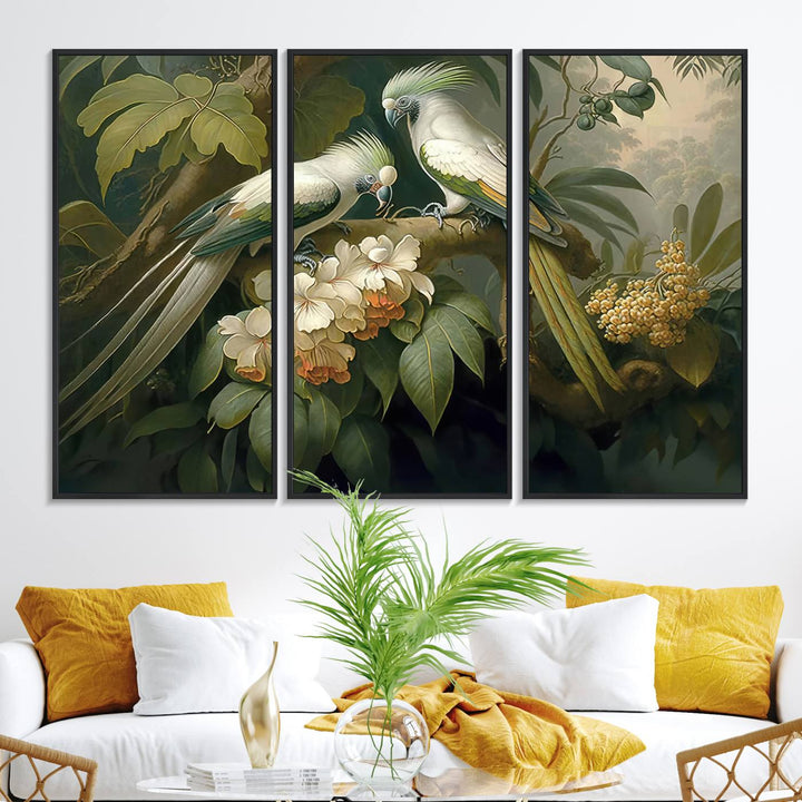 The Tropical Paradise Wall Art features a parrot in a lush forest.