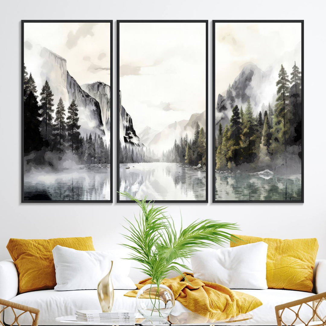 The Yosemite Valley Wall Art Canvas Print, a framed nature décor, is beautifully displayed.