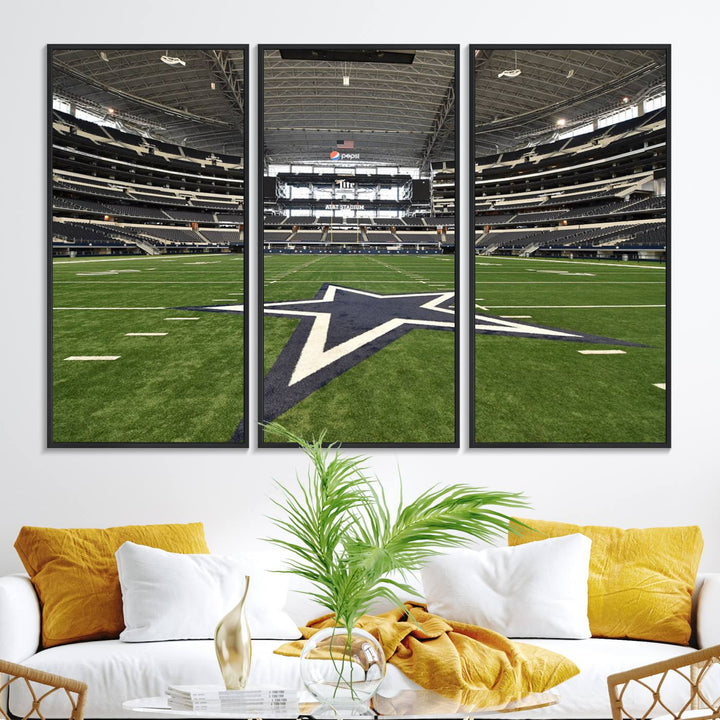 AT&T Stadium Dallas Cowboys Canvas Print displayed above a dining table.