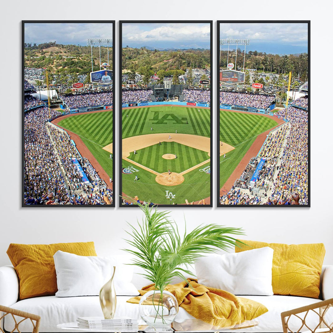 Aerial view of a sunny game day at Citi Field, captured in a 3-panel canvas print wall art.