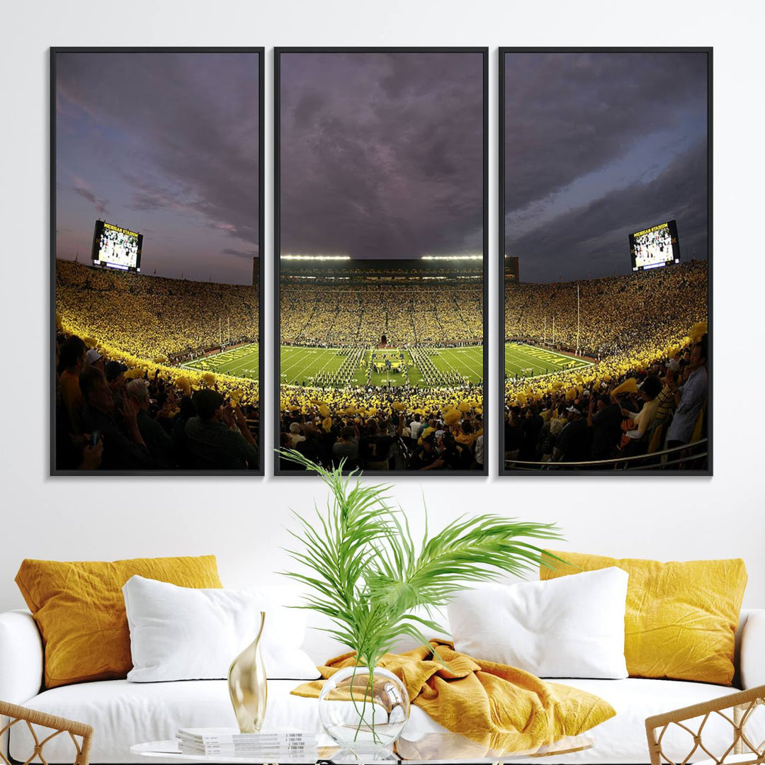 Michigan Stadium Wall Art Canvas Print of a night game by the Wolverines.