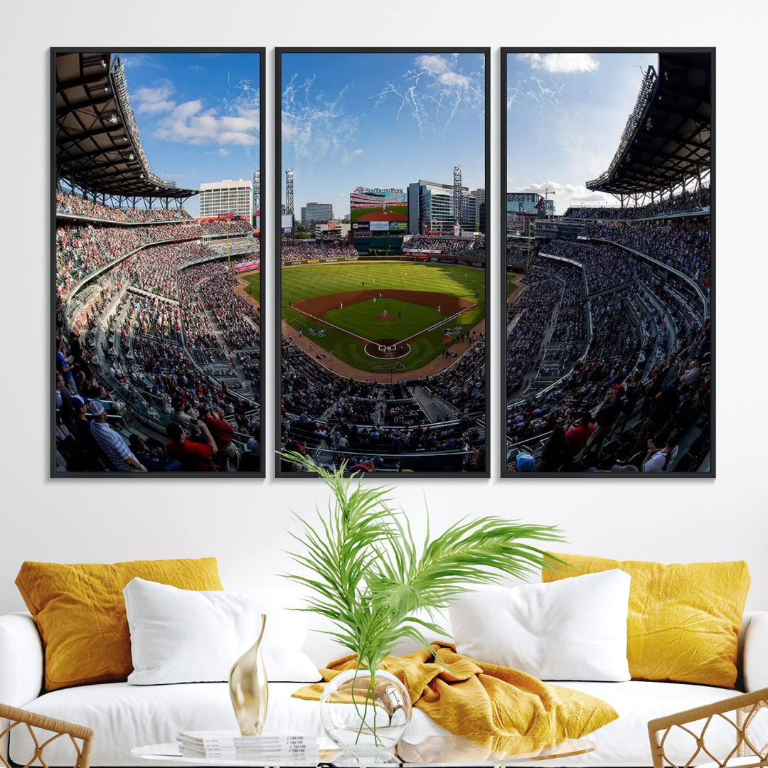 Truist Park Stadium Triple Canvas: Atlanta Braves Game Day Sky—Perfect Decor!.