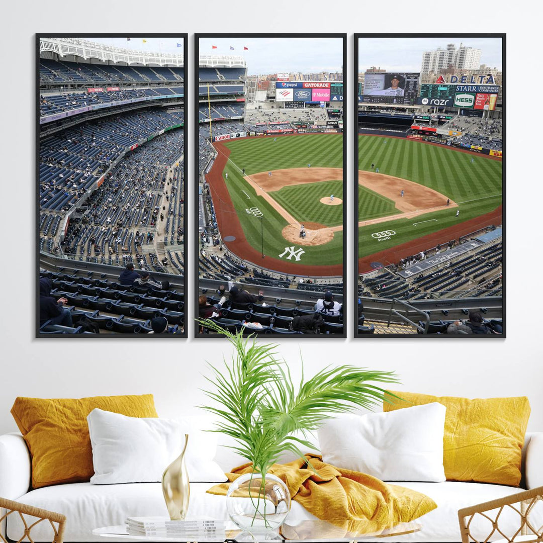 Aerial view of Yankee Stadium filled with fans, showcased on a New York Yankees Stadium Wall Art Canvas Print.