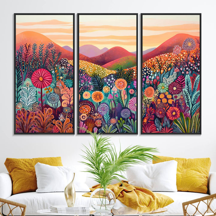 Yayoi Kusama 1986 Wall Art Print—a vibrant, Wabi Sabi abstract landscape that enhances tranquility.