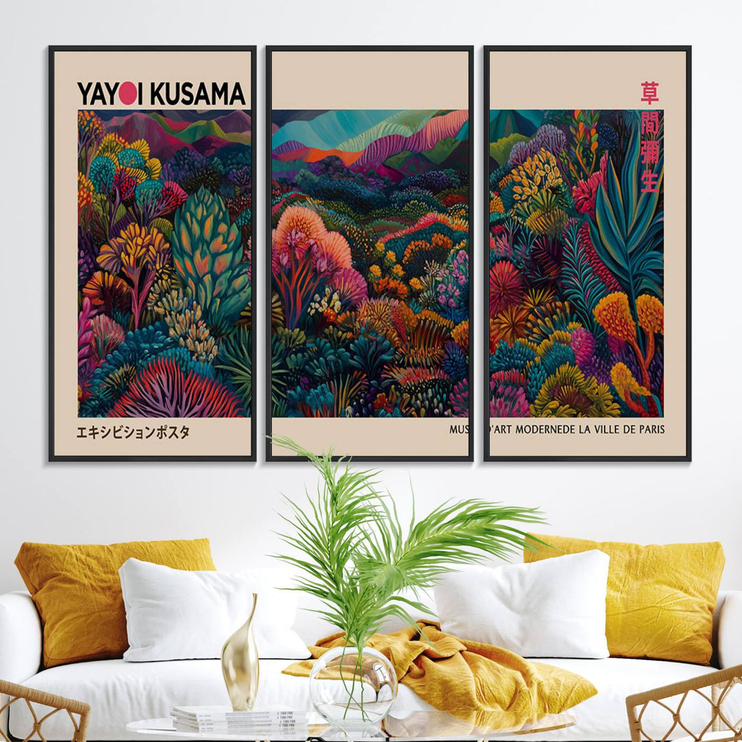 The Yayoi Kusama Wall Art Canvas Print features Japanese Wabi Sabi aesthetics.