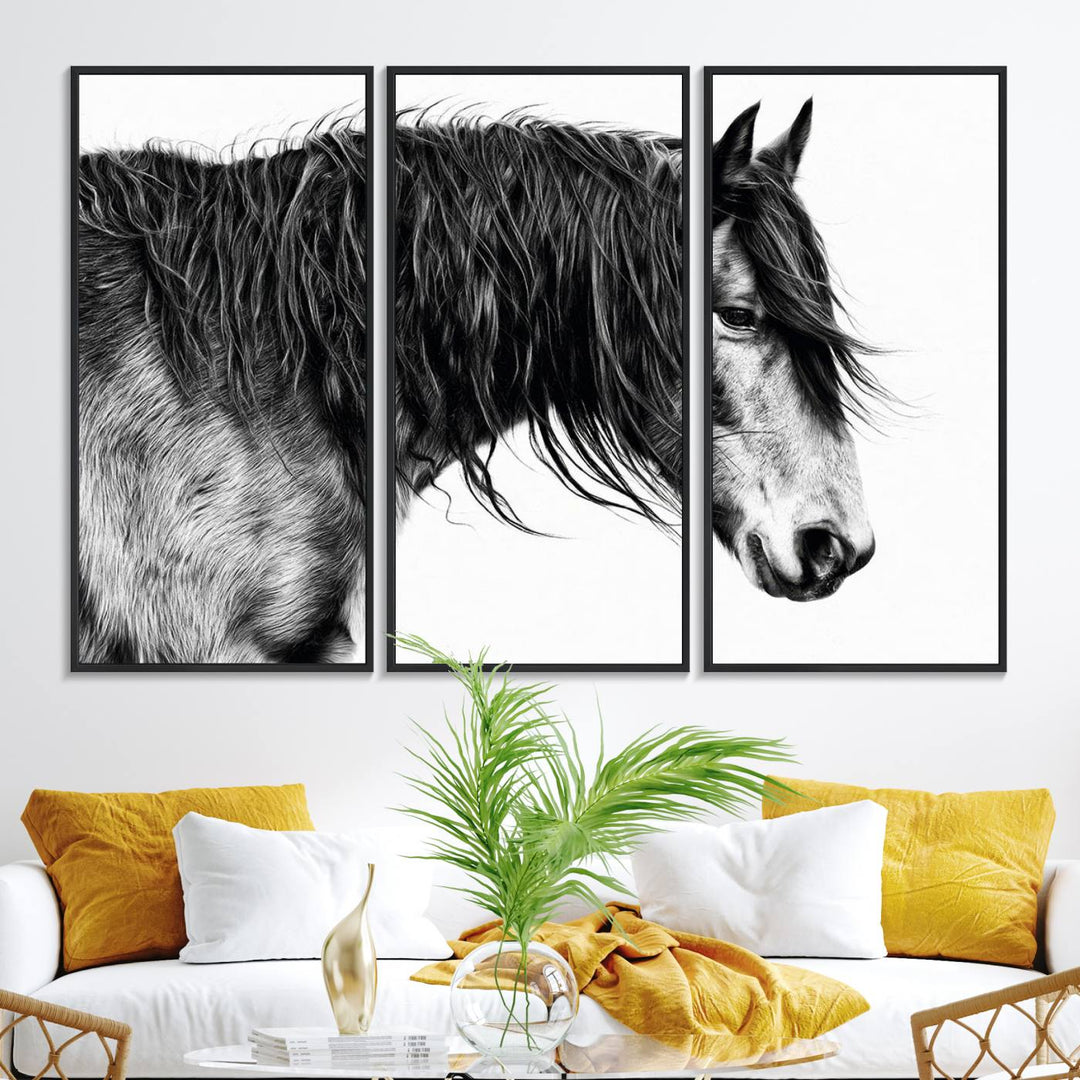 Black Horse Wall Art Canvas Print for farmhouse decor on the kitchen wall.