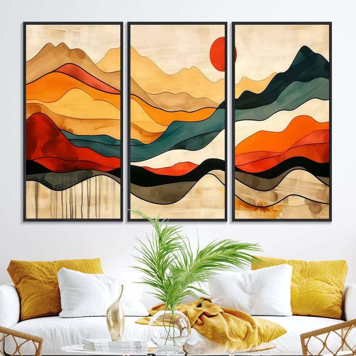 Triptych of Mid Century Mountain Wall Art.