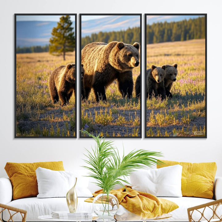 The dining room showcases the Grizzly 399 in Wild Flowers wall art.